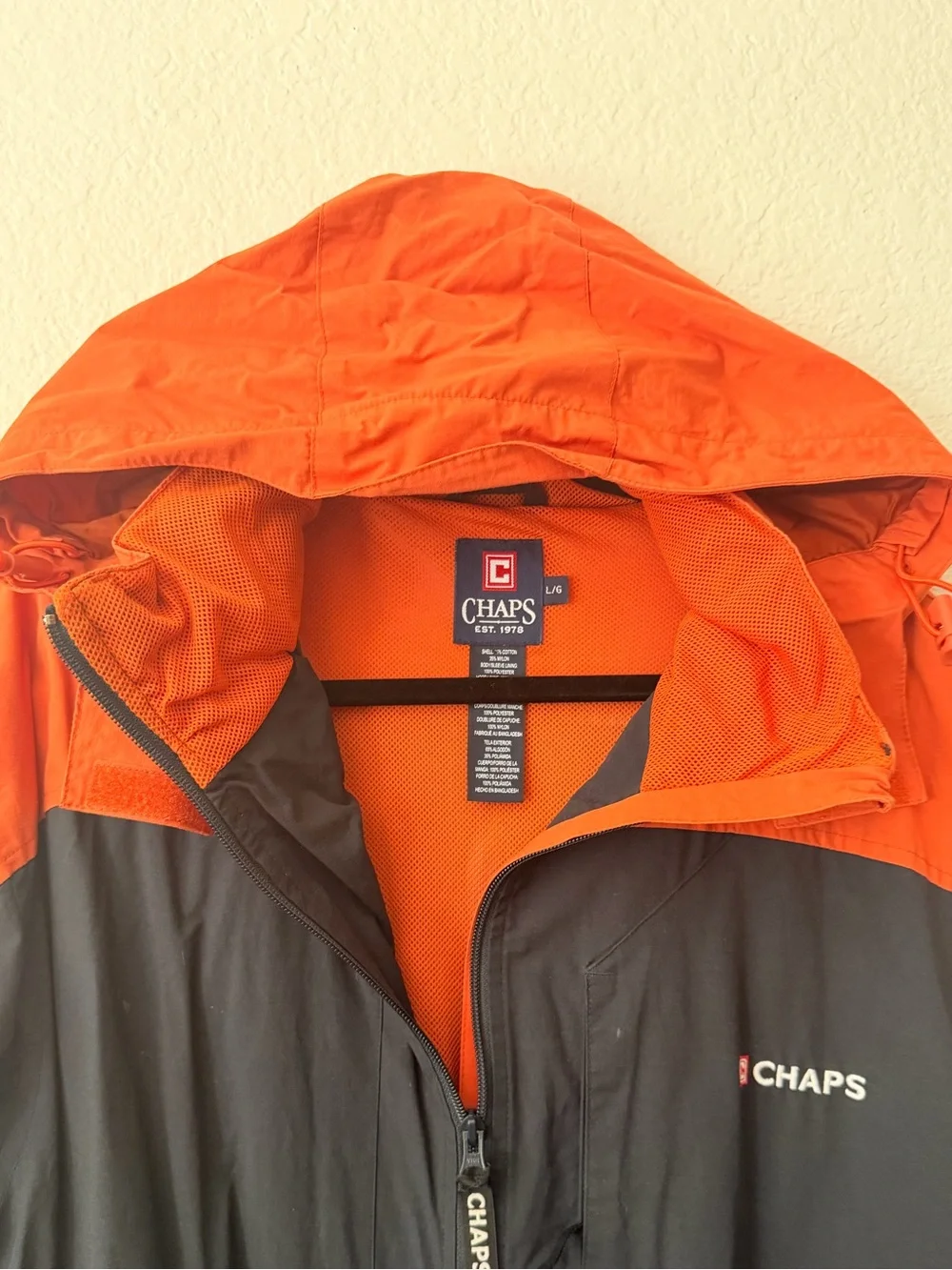 Chaps Men's Orange and Black Hooded Raincoat